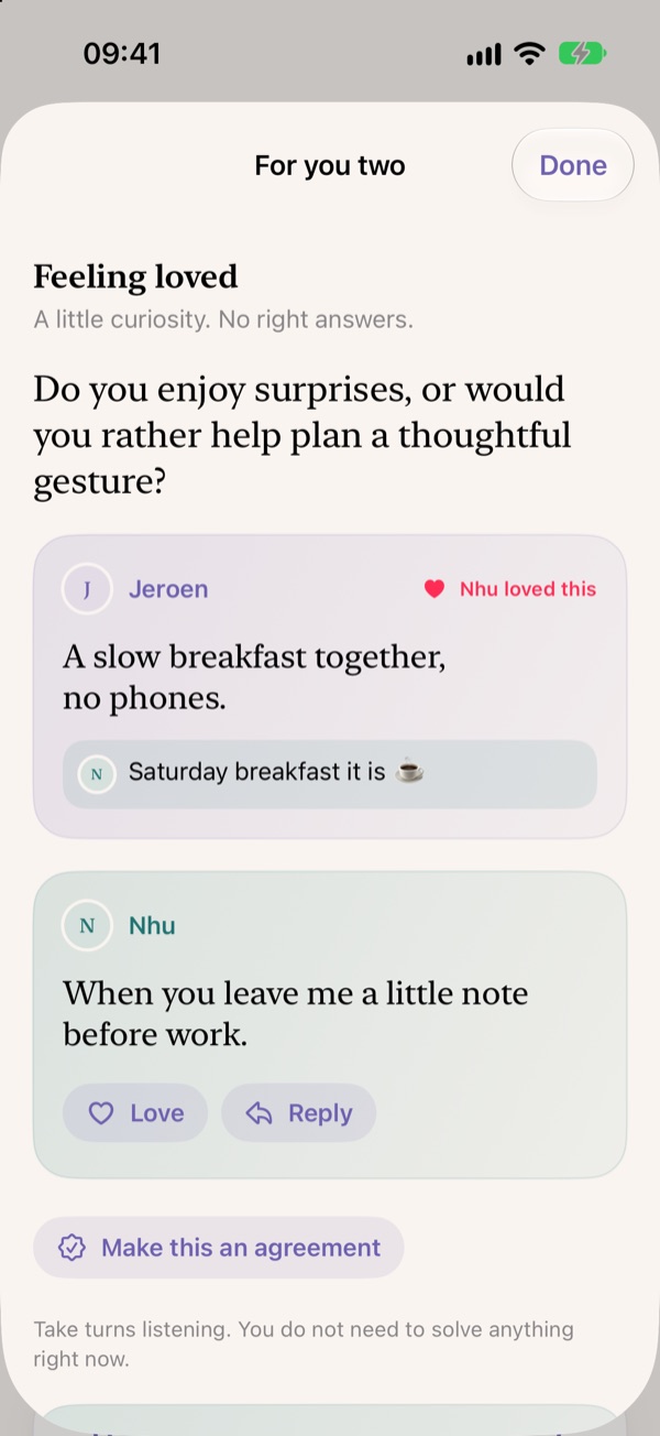 Two revealed answers with a heart and a reply